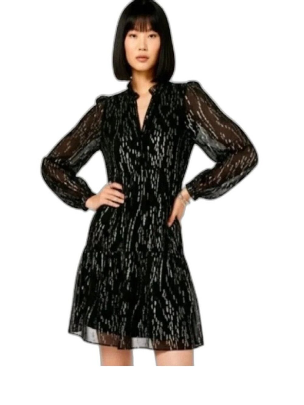 Lilly Pulitzer NWT Winona Silk Dress Onyx Fish Clip Gold Chiffon Size M